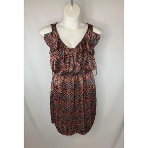 Bisou Bisou Orange blue Purple Ruffle Sleeveless V Neck Mini Women Dress size 14